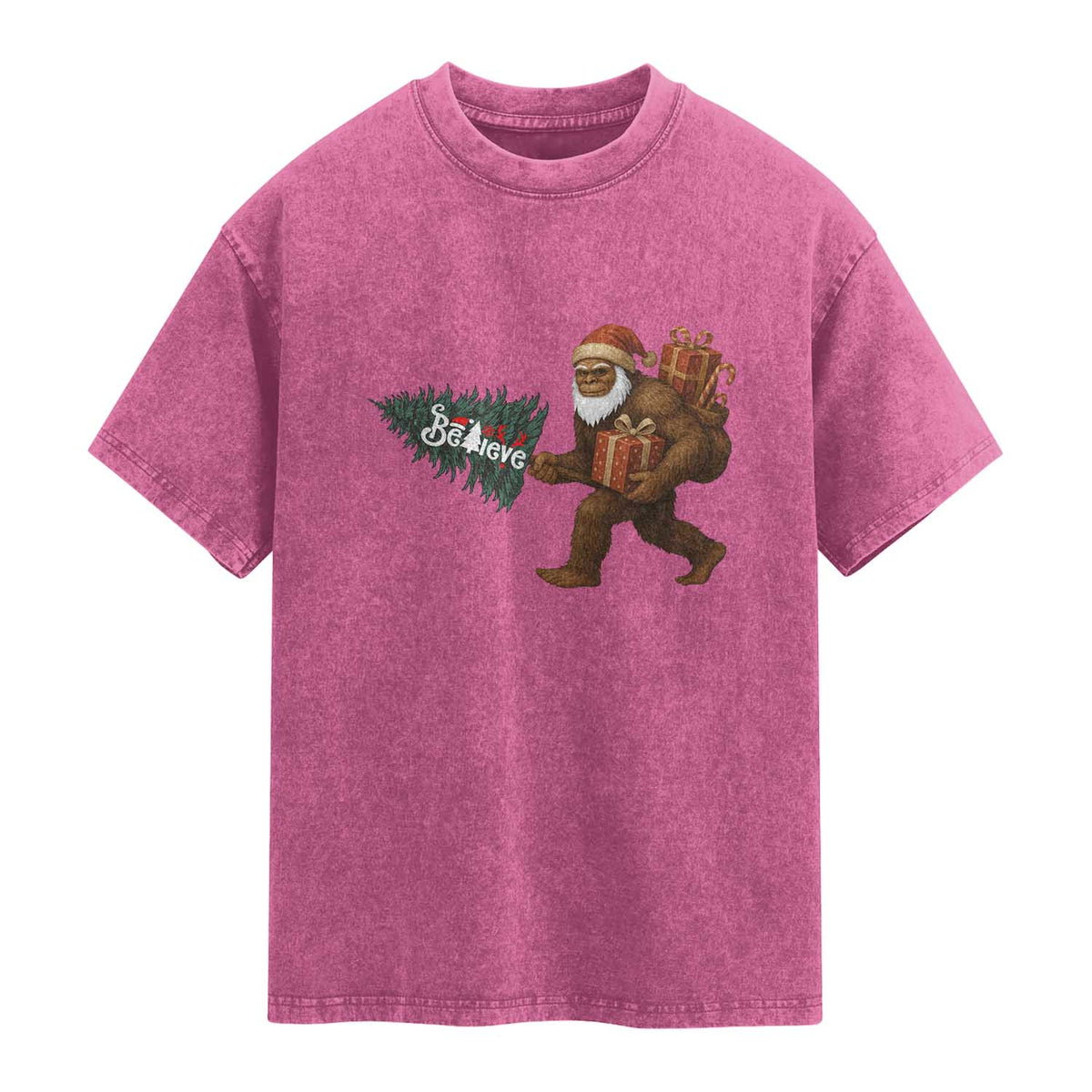 Believe Bigfoot Christmas Washed Cotton T-Shirt Sasquatch Holiday Gift