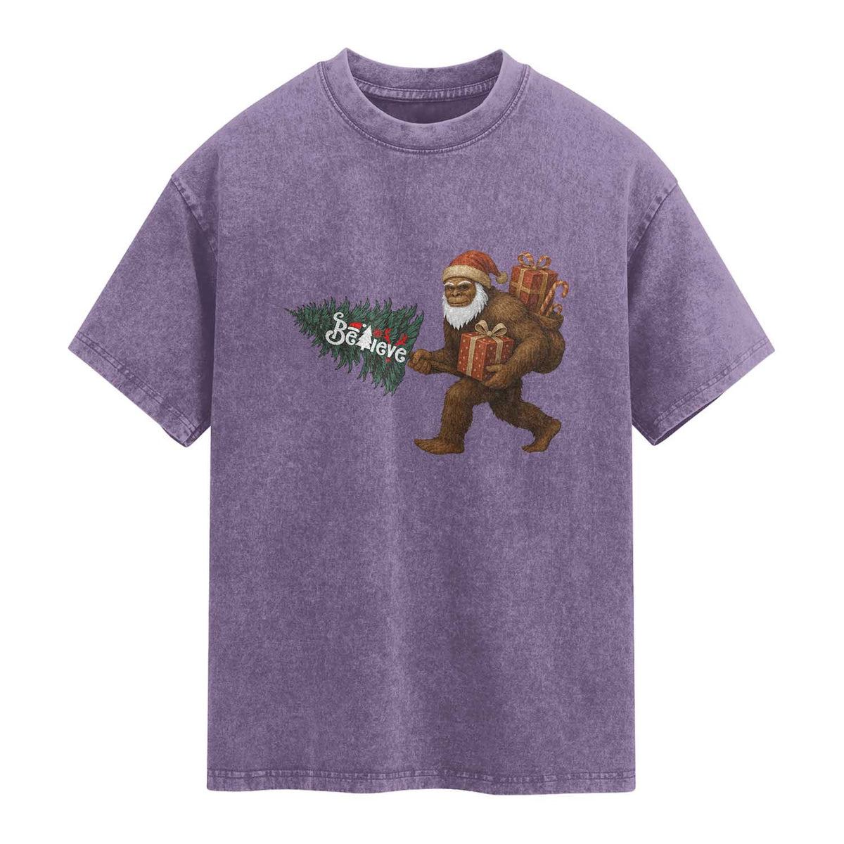 Believe Bigfoot Christmas Washed Cotton T-Shirt Sasquatch Holiday Gift