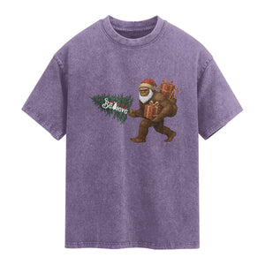 Believe Bigfoot Christmas Washed Cotton T-Shirt Sasquatch Holiday Gift