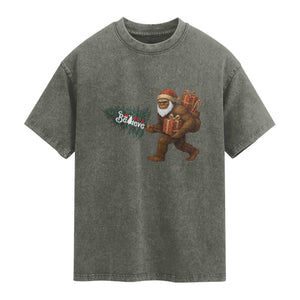 Believe Bigfoot Christmas Washed Cotton T-Shirt Sasquatch Holiday Gift