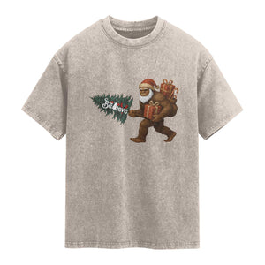 Believe Bigfoot Christmas Washed Cotton T-Shirt Sasquatch Holiday Gift