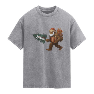 Believe Bigfoot Christmas Washed Cotton T-Shirt Sasquatch Holiday Gift