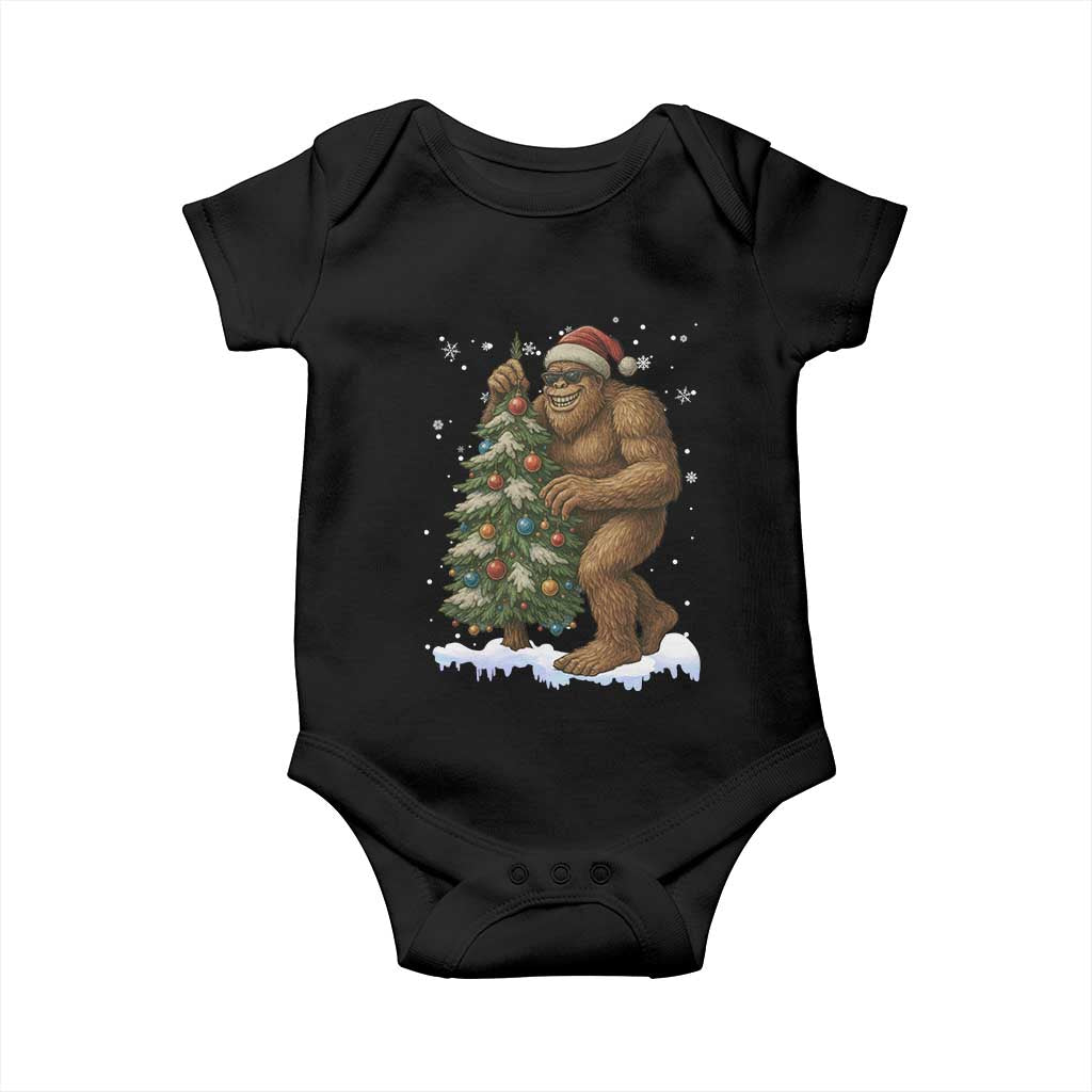 Funny Christmas Baby Onesie Bigfoot Decorating Xmas Tree Gift TS12 Black Print Your Wear