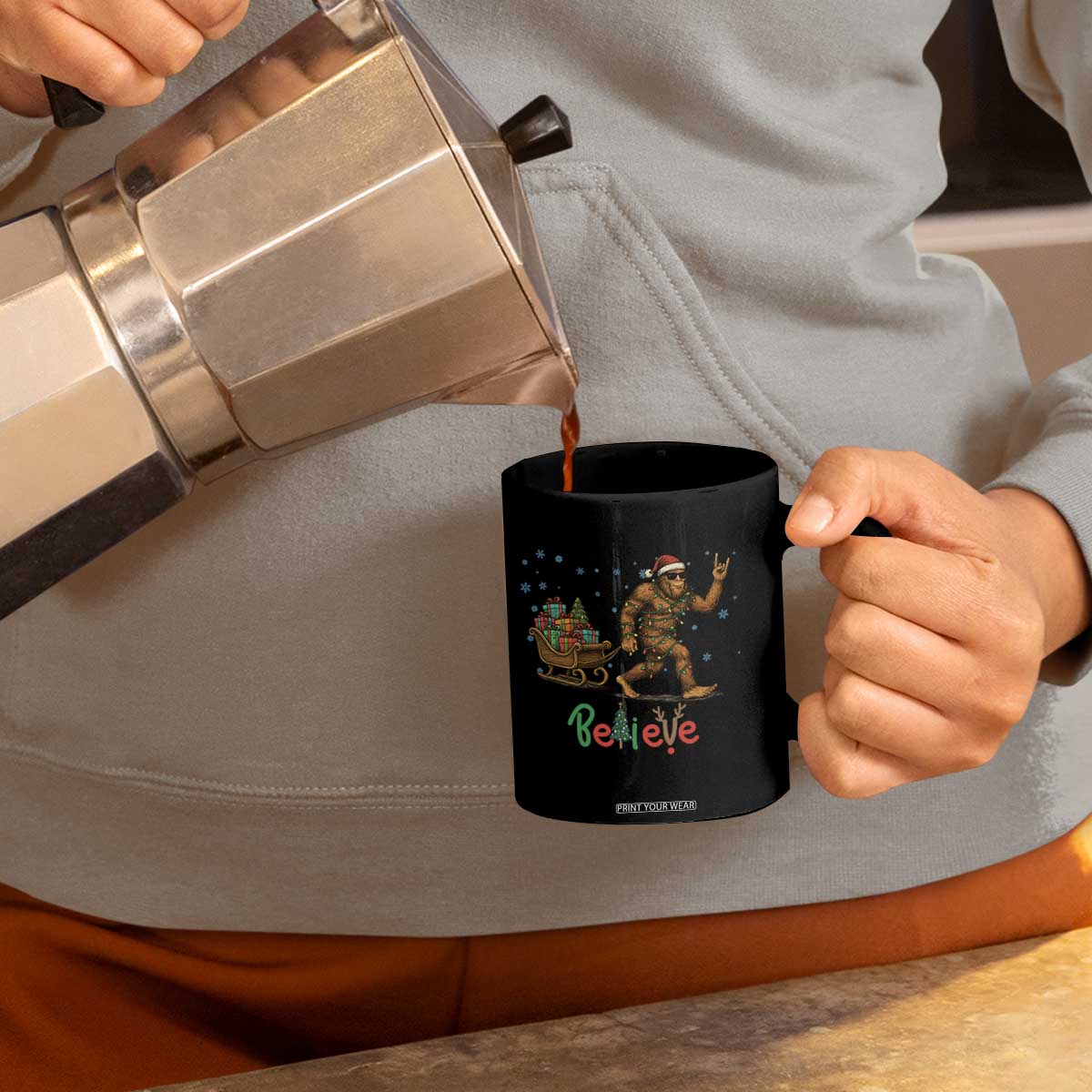 Bigfoot Christmas Coffee Mug Believe Funny Holiday Gift TS12 Print Your Wear