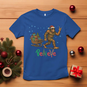 Bigfoot Christmas T Shirt Believe Funny Holiday Gift TS12 Royal Blue Print Your Wear