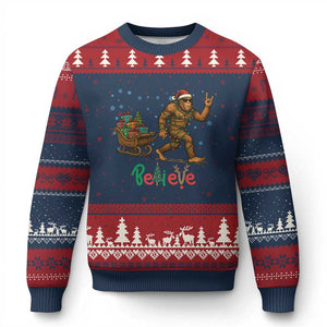 Bigfoot Xmas Ugly Christmas Sweater Believe Funny Holiday Gift TS12 Navy Red Print Your Wear