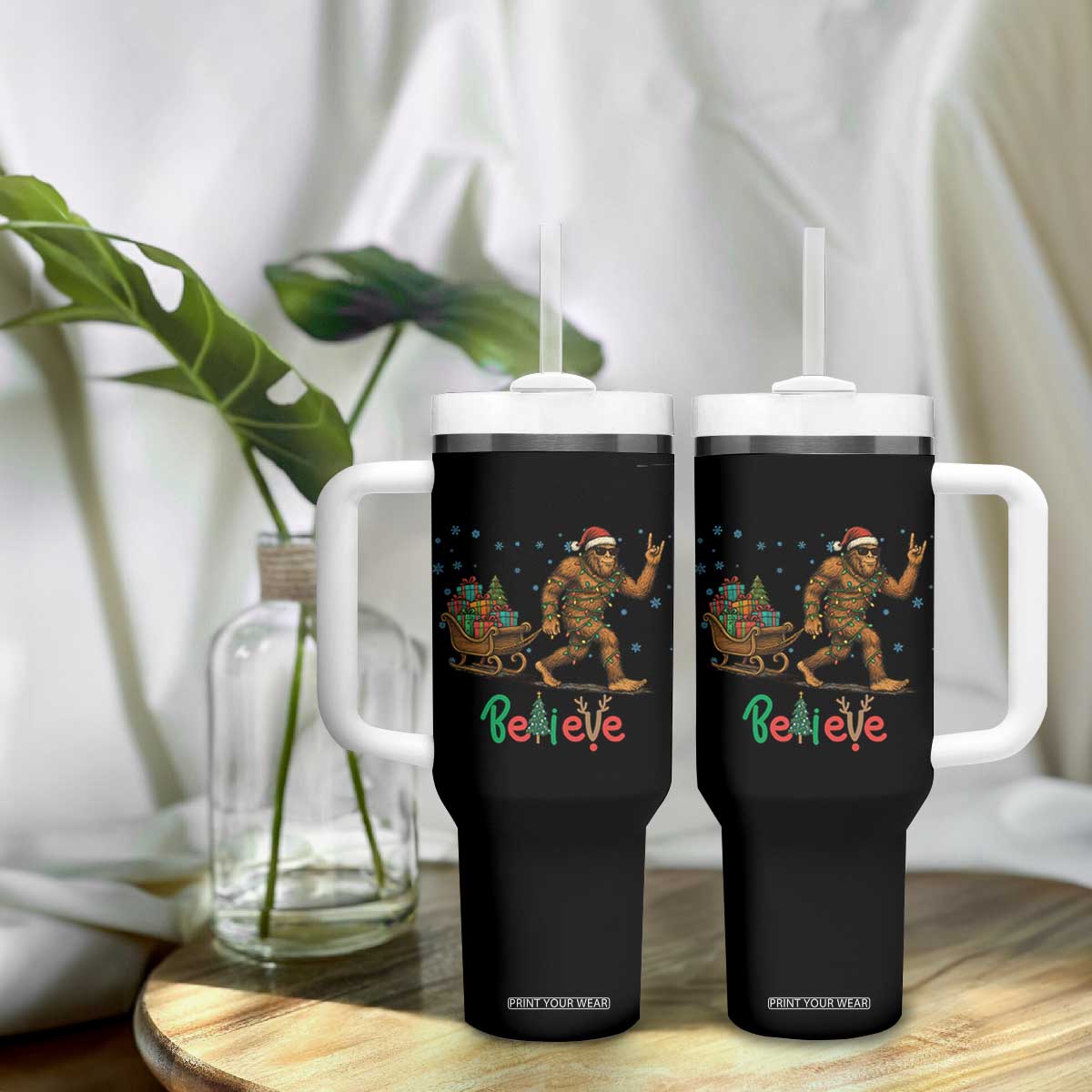 Bigfoot Christmas Tumbler With Handle Believe Funny Holiday Gift TS12 Print Your Wear