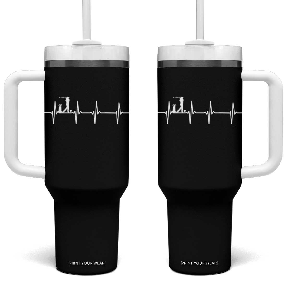 Golf Heartbeat Tumbler With Handle Funny Sport Lover Gift TS12 One Size: 40 oz Black Print Your Wear