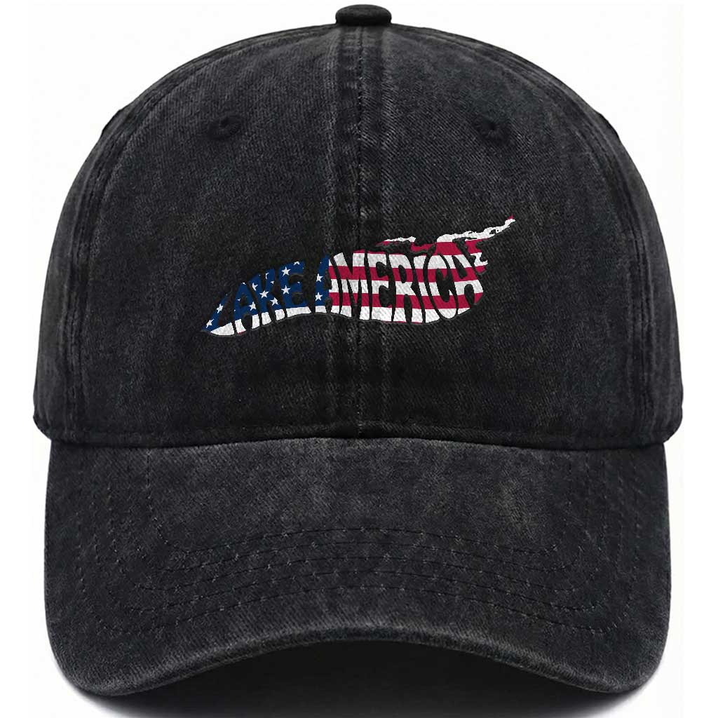 Vintage Lake America Washed Cotton Baseball Cap Patriotic Great Lakes Gift