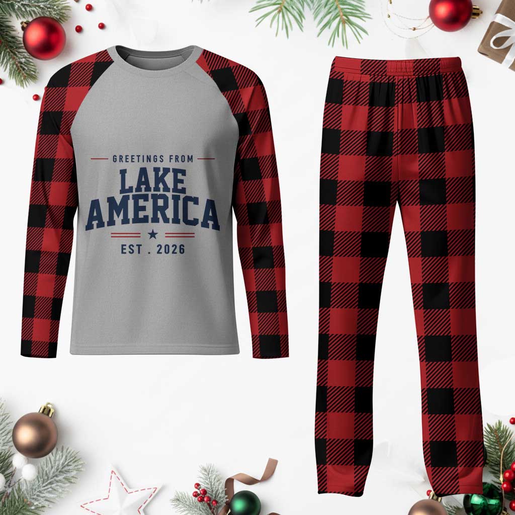 Greetings From Lake America Est 2026 Plaid Pajama Set Patriotic Great Lakes Gift
