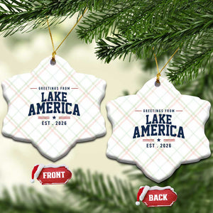 Greetings From Lake America Est 2026 Ceramic Ornament Patriotic Great Lakes Gift