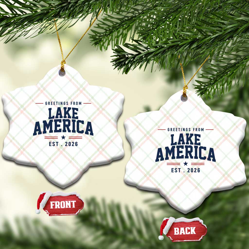 Greetings From Lake America Est 2026 Ceramic Ornament Patriotic Great Lakes Gift