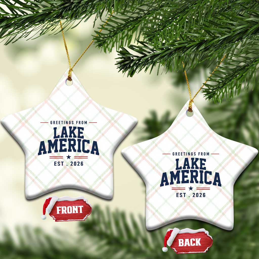Greetings From Lake America Est 2026 Ceramic Ornament Patriotic Great Lakes Gift