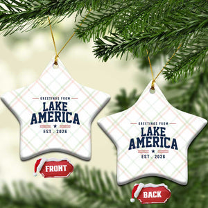 Greetings From Lake America Est 2026 Ceramic Ornament Patriotic Great Lakes Gift