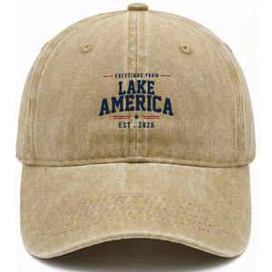 Greetings From Lake America Est 2026 Washed Cotton Baseball Cap Patriotic Great Lakes Gift