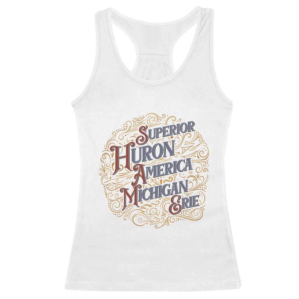 Vintage Great Lakes Racerback Tank Top SHAME Superior Huron Michigan Erie America