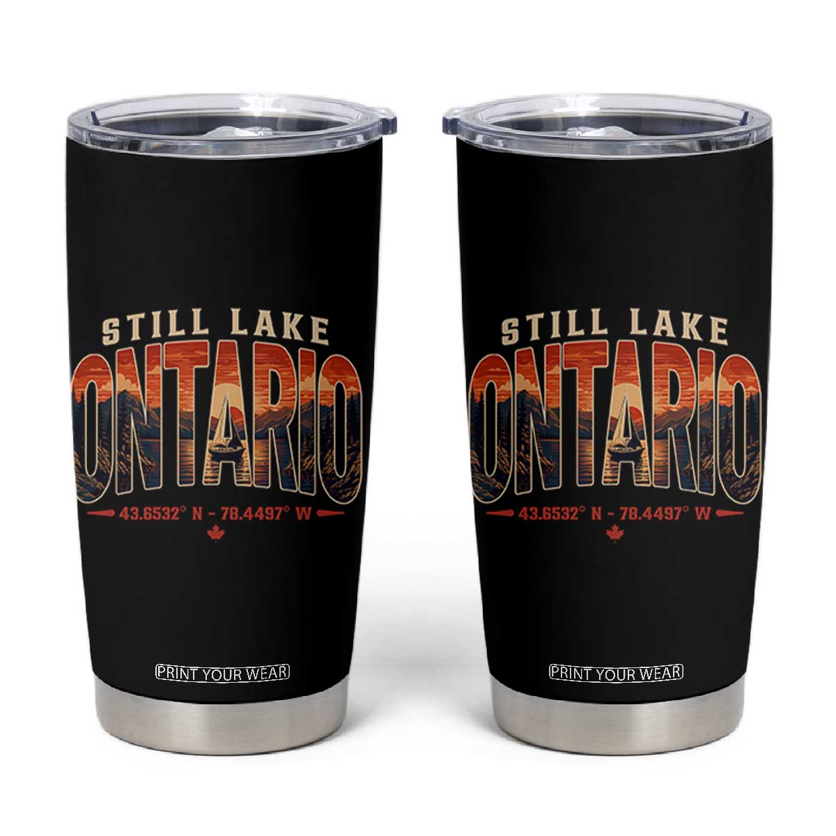 Still Lake Ontario Forever Tumbler Cup Vintage Sunset Retro Outdoors Gift