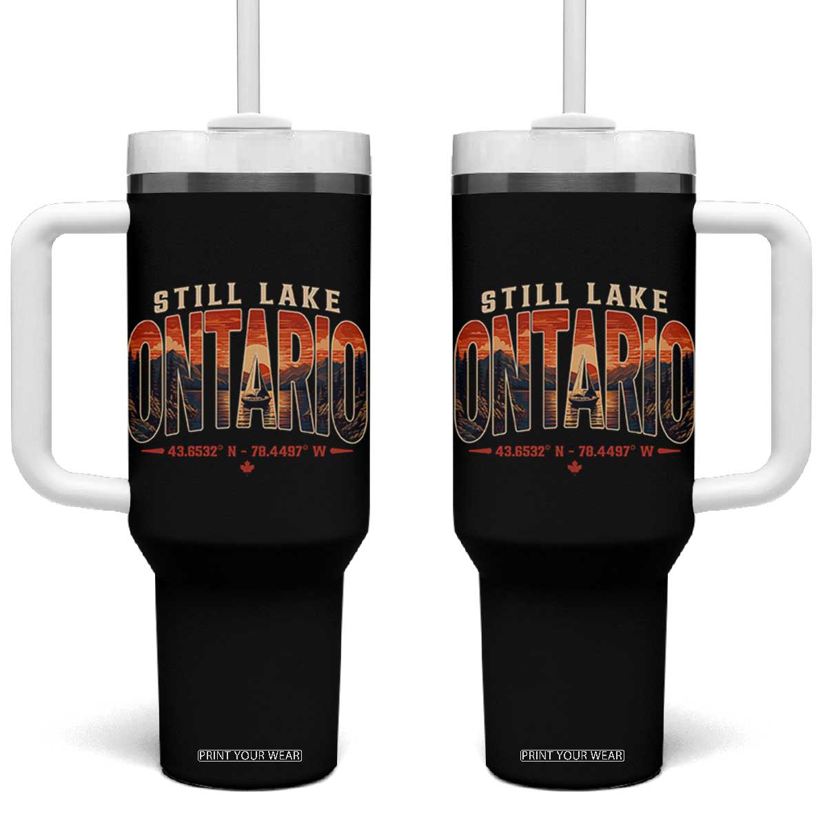 Still Lake Ontario Forever Tumbler With Handle Vintage Sunset Retro Outdoors Gift