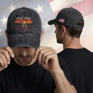 Still Lake Ontario Forever Washed Cotton Baseball Cap Vintage Sunset Retro Outdoors Gift