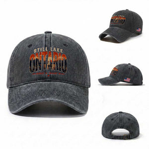 Still Lake Ontario Forever Washed Cotton Baseball Cap Vintage Sunset Retro Outdoors Gift
