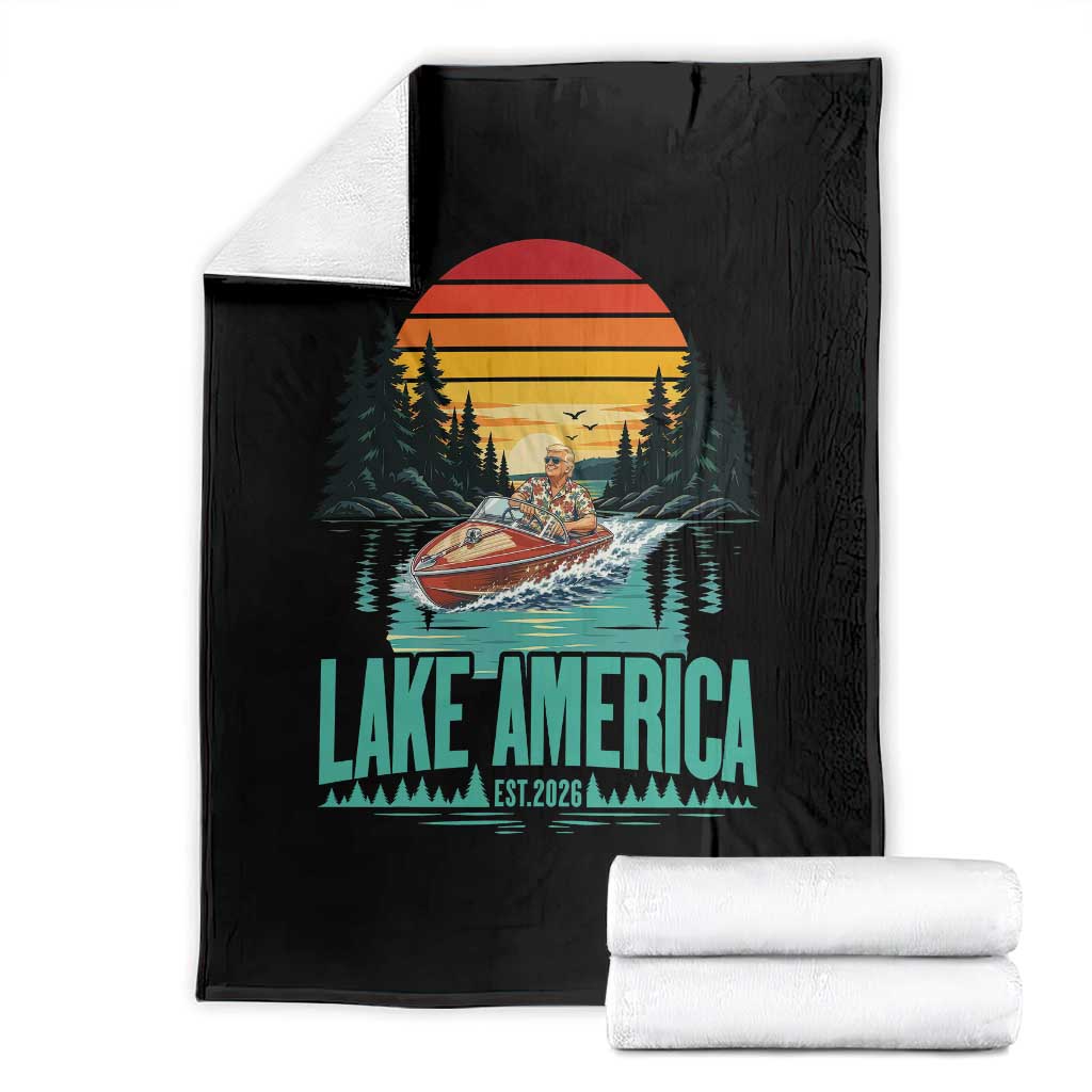 Funny Lake America Est 2026 Meme Throw Blanket Vintage Patriotic Speedboat Boating