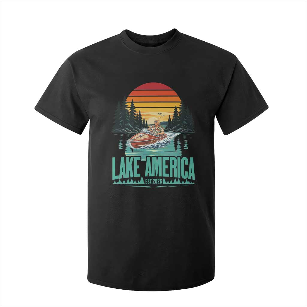 Funny Lake America Est 2026 Meme T Shirt For Kid Vintage Patriotic Speedboat Boating