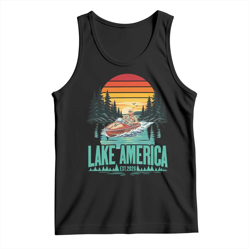Funny Lake America Est 2026 Meme Tank Top Vintage Patriotic Speedboat Boating