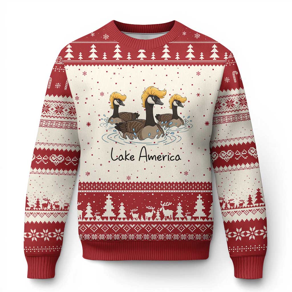 Funny Lake America Geese Parody Ugly Christmas Sweater Great Lakes Life Gift
