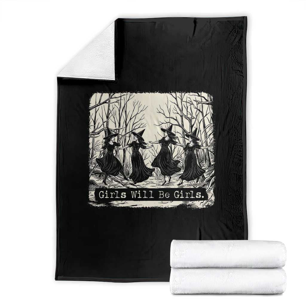 Girl Will Be Girls Throw Blanket Witchy Spooky Season Halloween Party