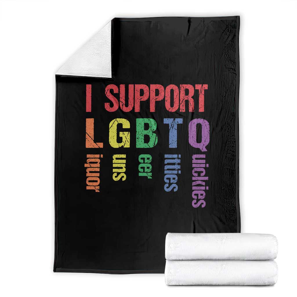 Retro I Support LGBTQ Throw Blanket Funny Liquor Guns Bacon Titties