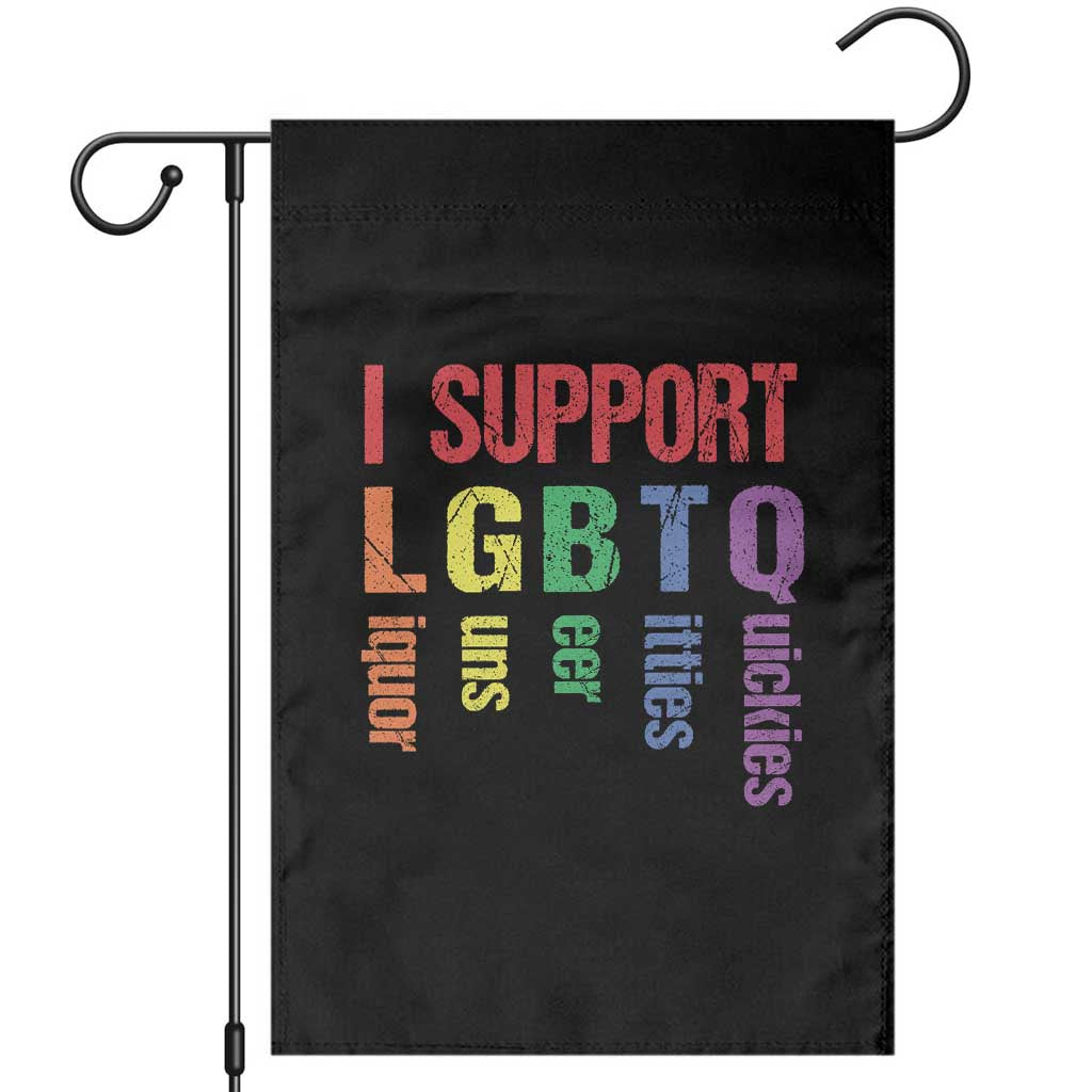 Retro I Support LGBTQ Garden Flag Funny Liquor Guns Bacon Titties