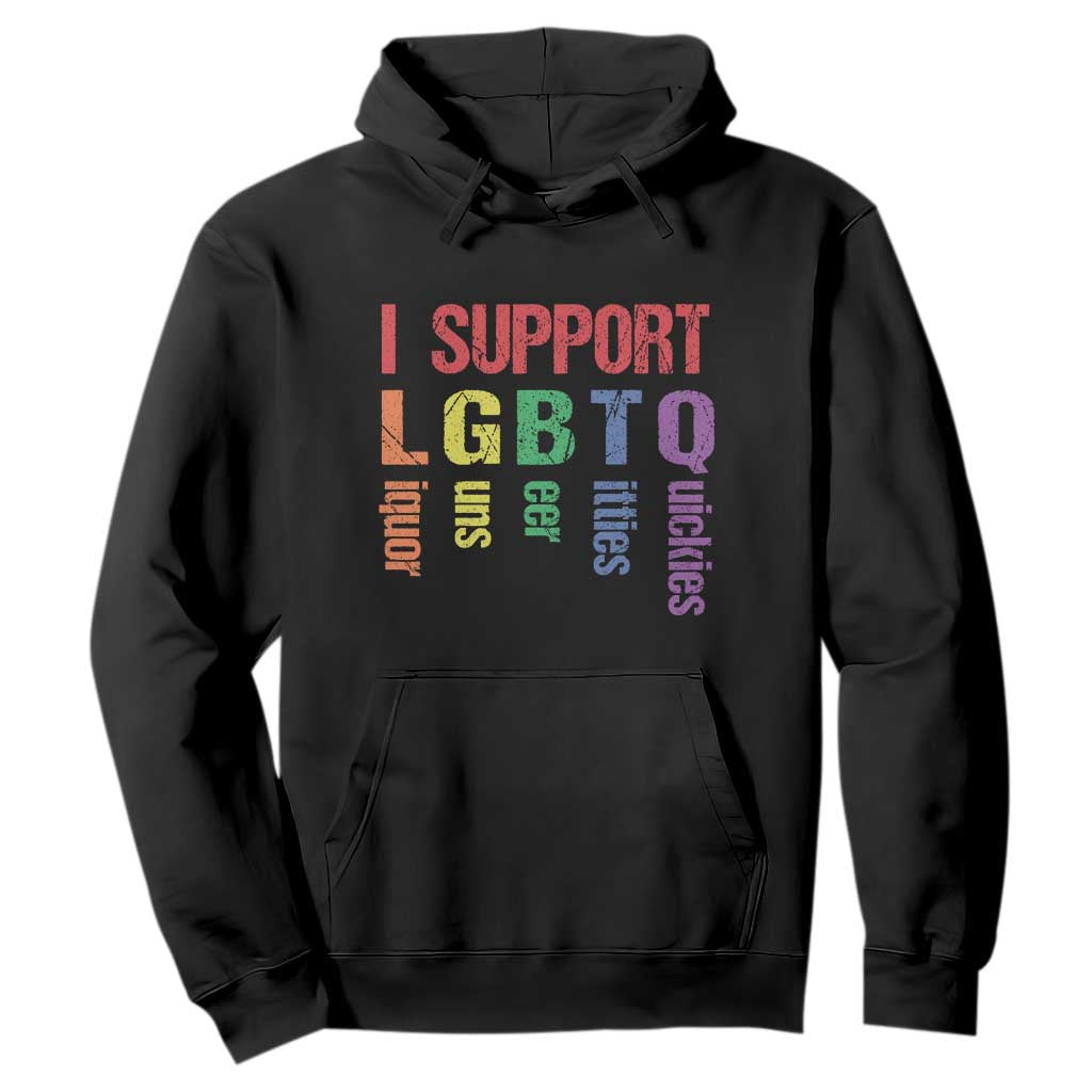 Retro I Support LGBTQ Hoodie Funny Liquor Guns Bacon Titties