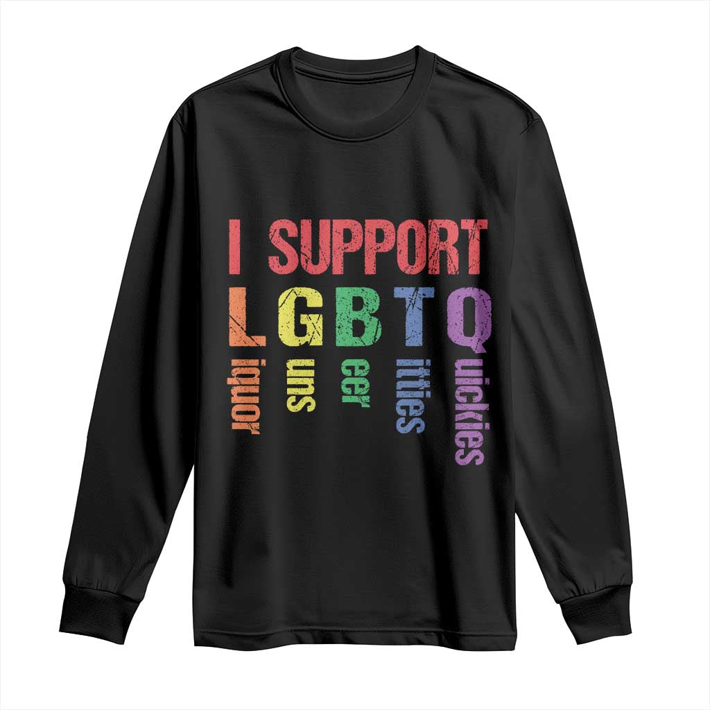 Retro I Support LGBTQ Long Sleeve Shirt Funny Liquor Guns Bacon Titties