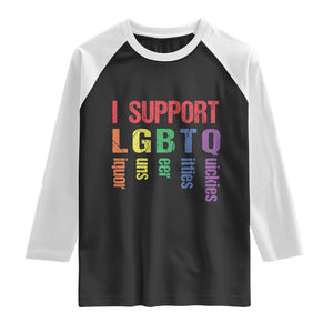 Retro I Support LGBTQ Raglan Shirt Funny Liquor Guns Bacon Titties