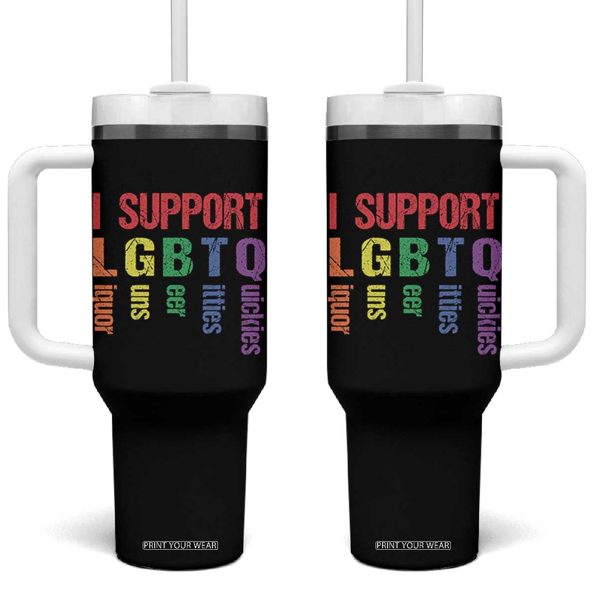 Retro I Support LGBTQ Tumbler With Handle Funny Liquor Guns Bacon Titties