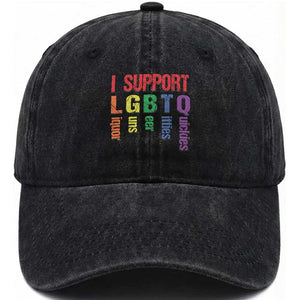 Retro I Support LGBTQ Washed Cotton Baseball Cap Funny Liquor Guns Bacon Titties