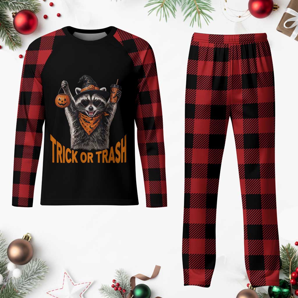 Funny Halloween Witch Raccoon Plaid Pajama Set Trick Or Trash