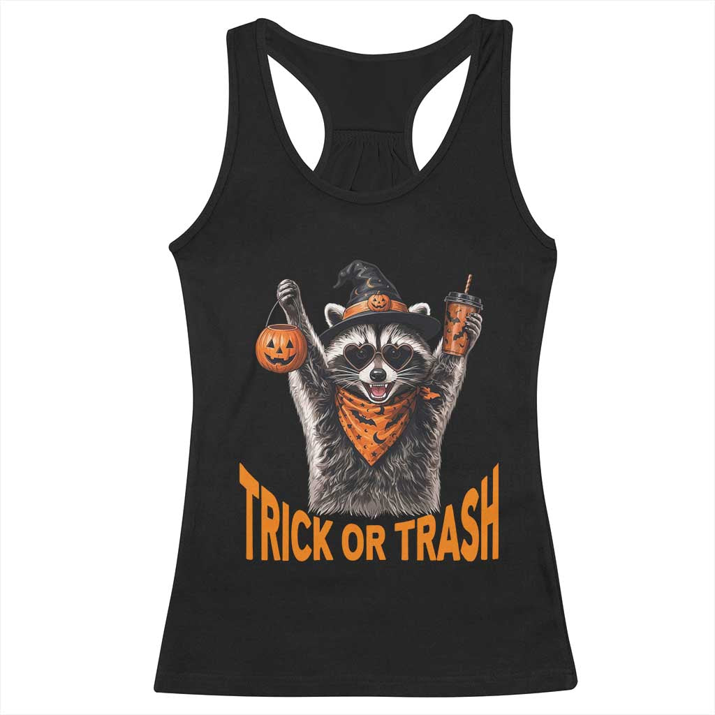 Funny Halloween Witch Raccoon Racerback Tank Top Trick Or Trash