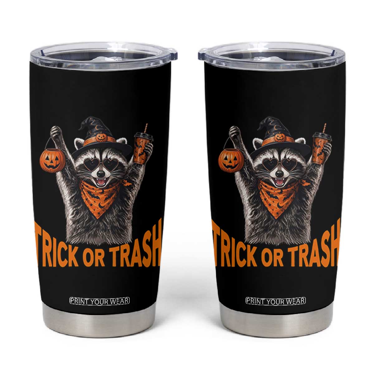 Funny Halloween Witch Raccoon Tumbler Cup Trick Or Trash