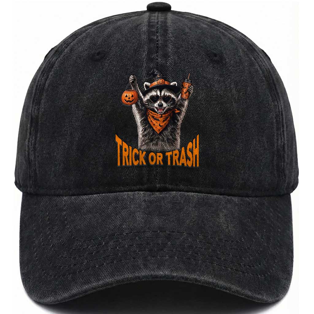 Funny Halloween Witch Raccoon Washed Cotton Baseball Cap Trick Or Trash