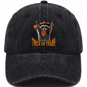 Funny Halloween Witch Raccoon Washed Cotton Baseball Cap Trick Or Trash