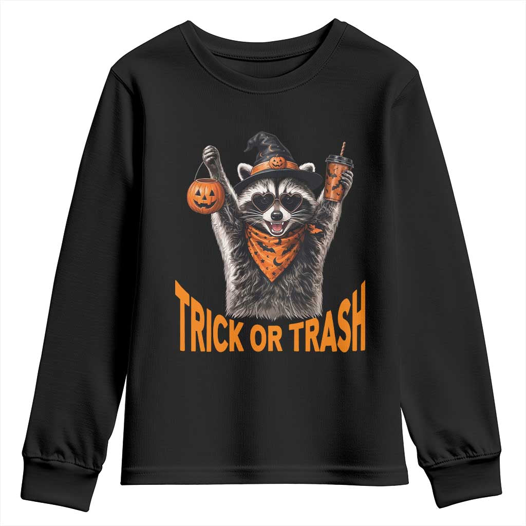 Funny Halloween Witch Raccoon Youth Sweatshirt Trick Or Trash