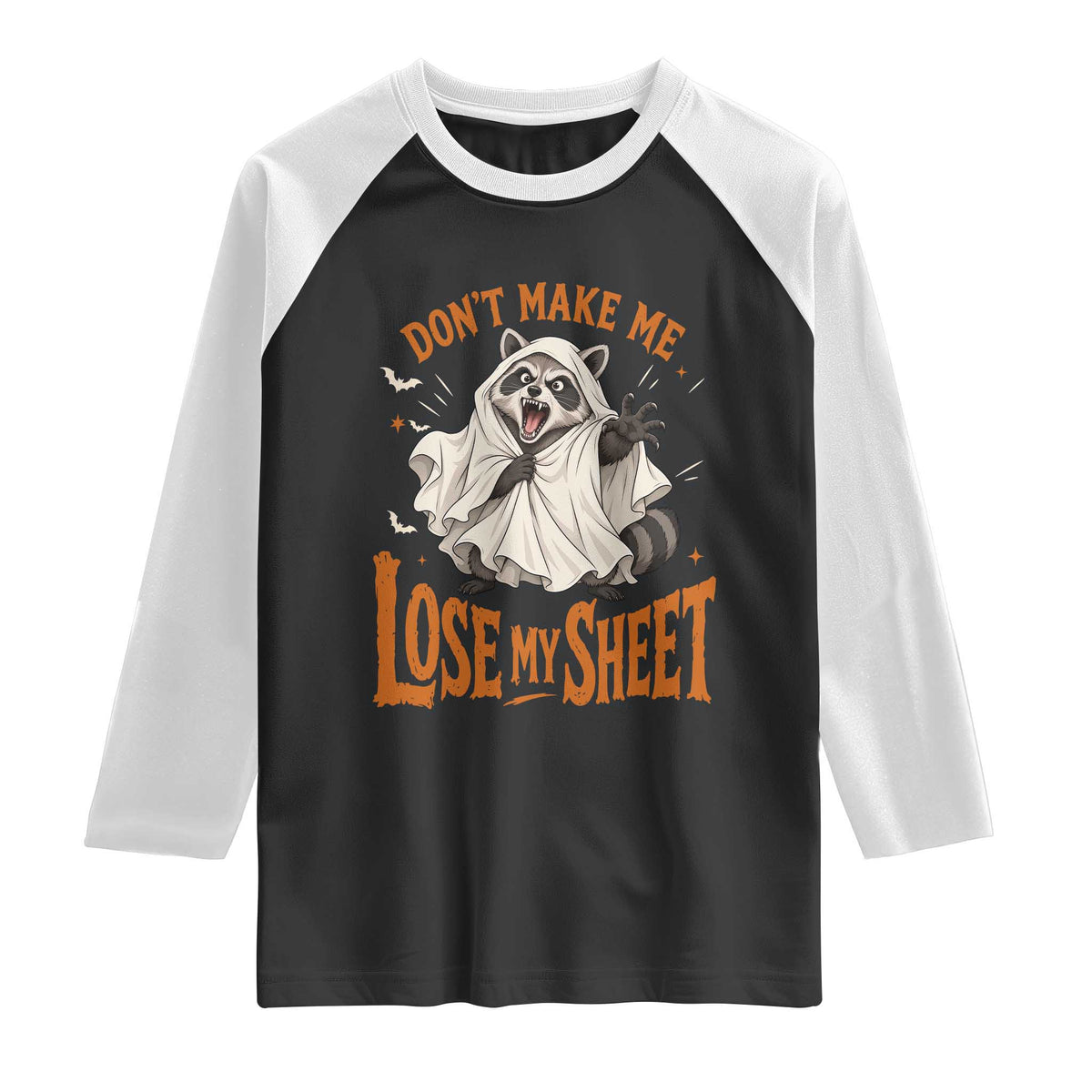 Funny Halloween Ghost Raccoon Raglan Shirt Do Not Make Me Lose My Sheet