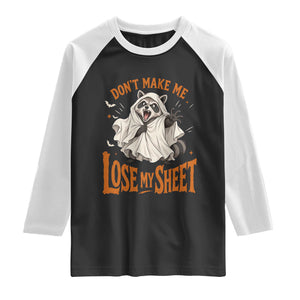 Funny Halloween Ghost Raccoon Raglan Shirt Do Not Make Me Lose My Sheet