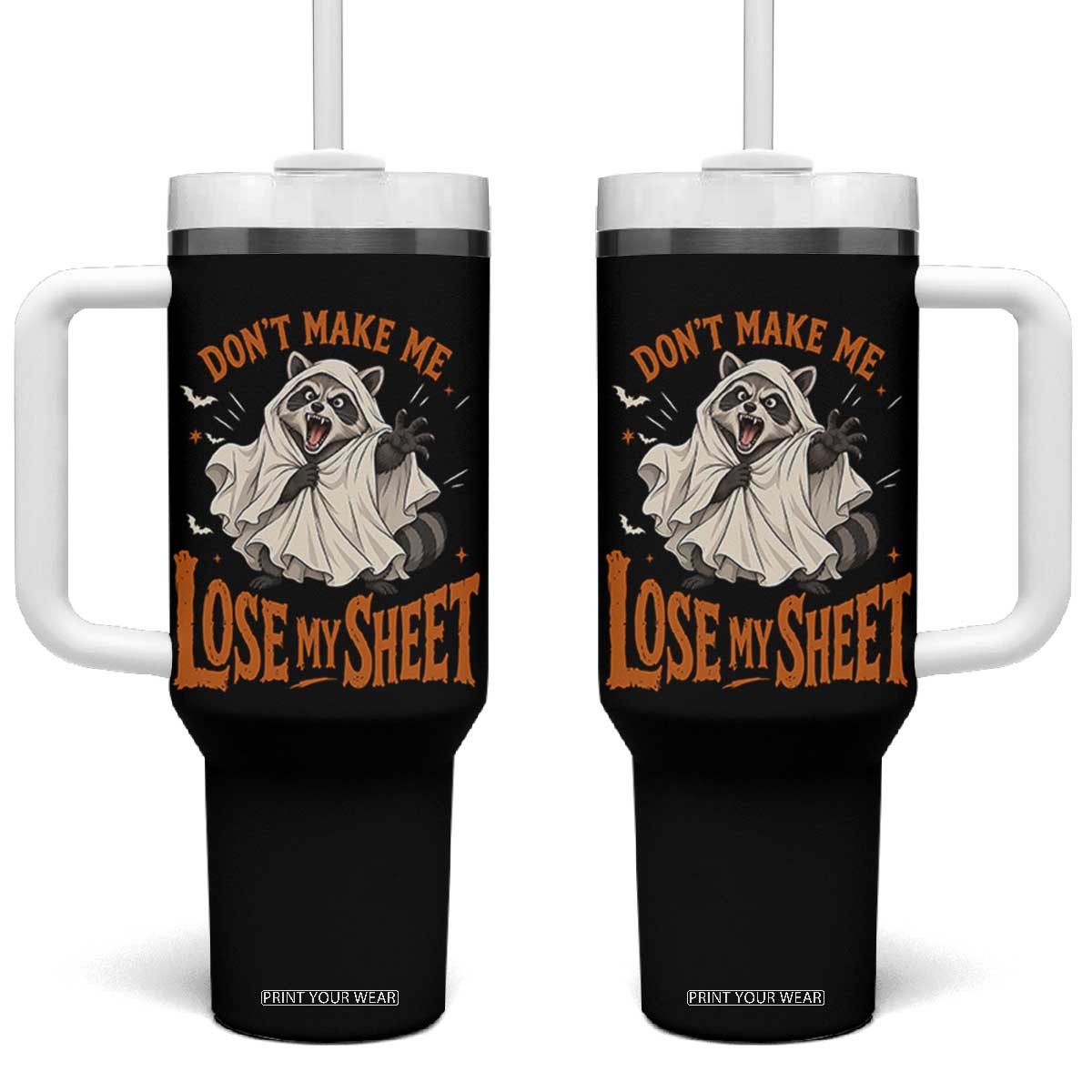Funny Halloween Ghost Raccoon Tumbler With Handle Do Not Make Me Lose My Sheet