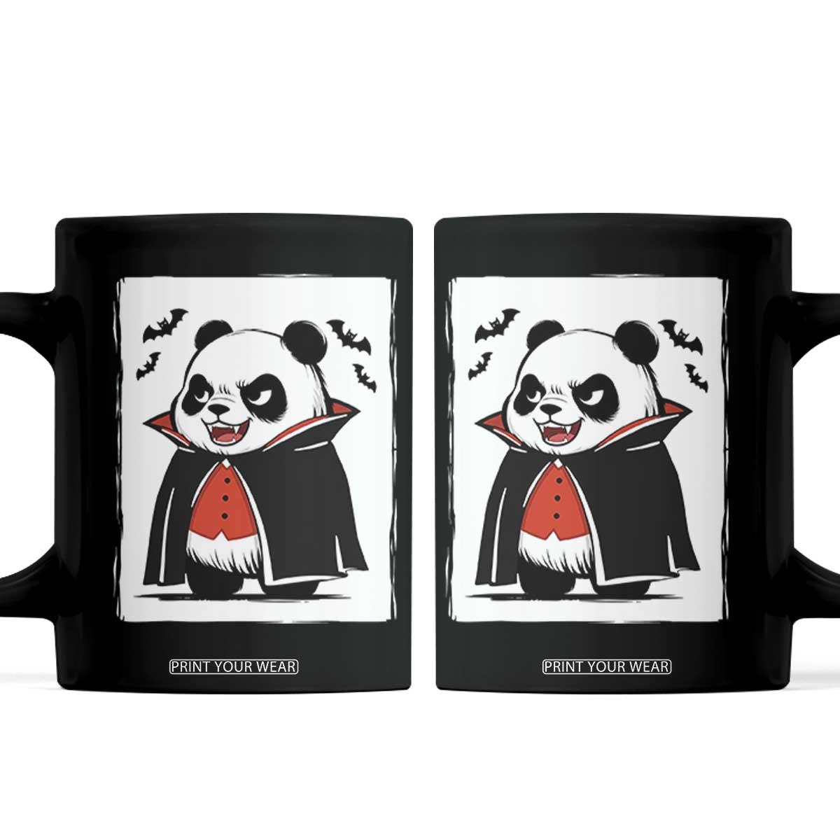 Funny Vampire Panda Count Dracula Halloween Coffee Mug Grumpy Bear Japanese Ink Painting
