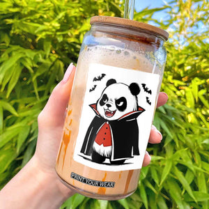 Funny Vampire Panda Count Dracula Halloween Glass Can Grumpy Bear Japanese Ink Painting
