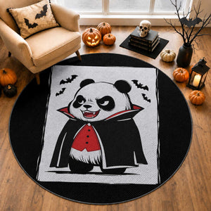 Funny Vampire Panda Count Dracula Halloween Round Rug Grumpy Bear Japanese Ink Painting