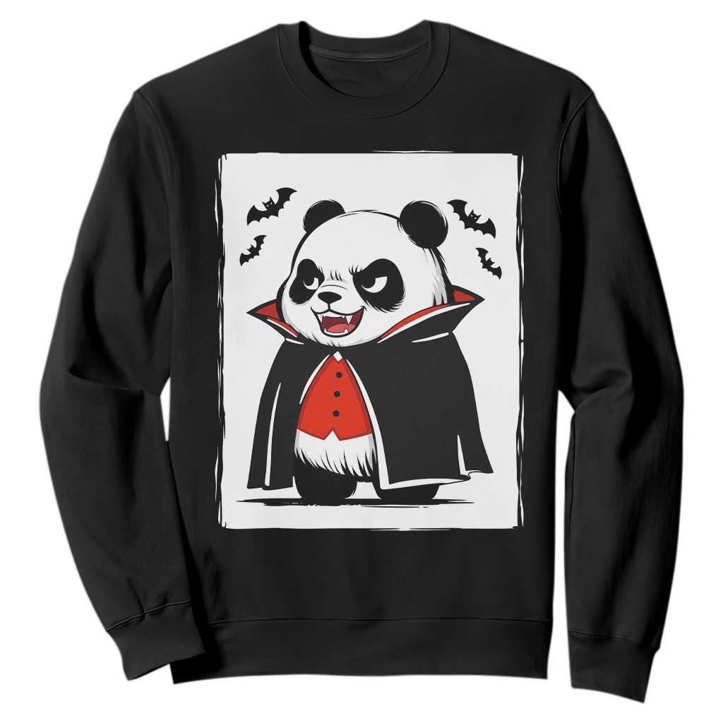 Funny Vampire Panda Count Dracula Halloween Sweatshirt Grumpy Bear Japanese Ink Painting