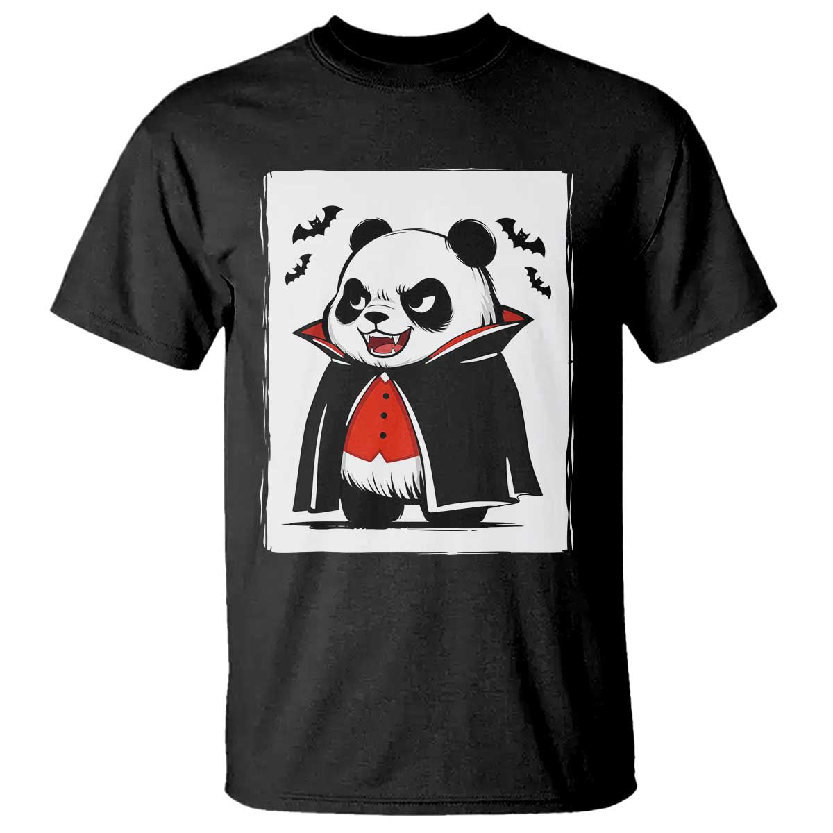 Funny Vampire Panda Count Dracula Halloween T Shirt Grumpy Bear Japanese Ink Painting